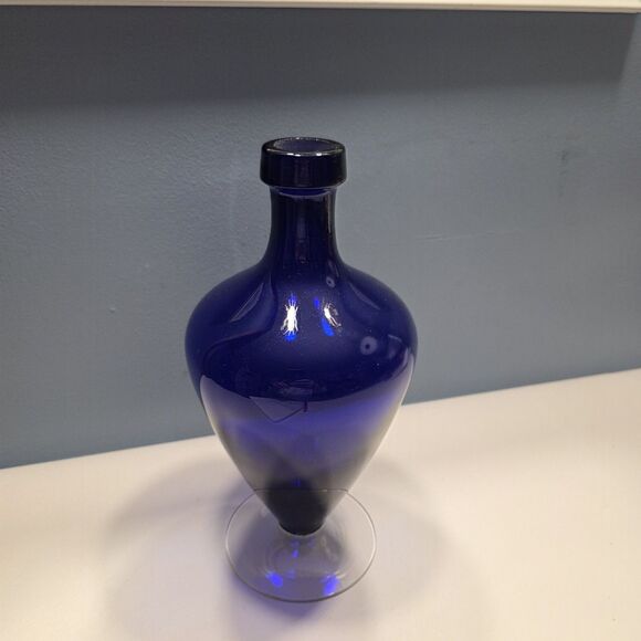 Vintage Large Cobalt Blue & Clear  Glass VASE 9.5 Inches Tall - Picture 3 of 10